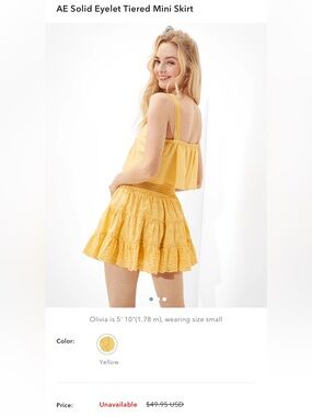 American Eagle Yellow Eyelet Tiered Mini Skirt Medium